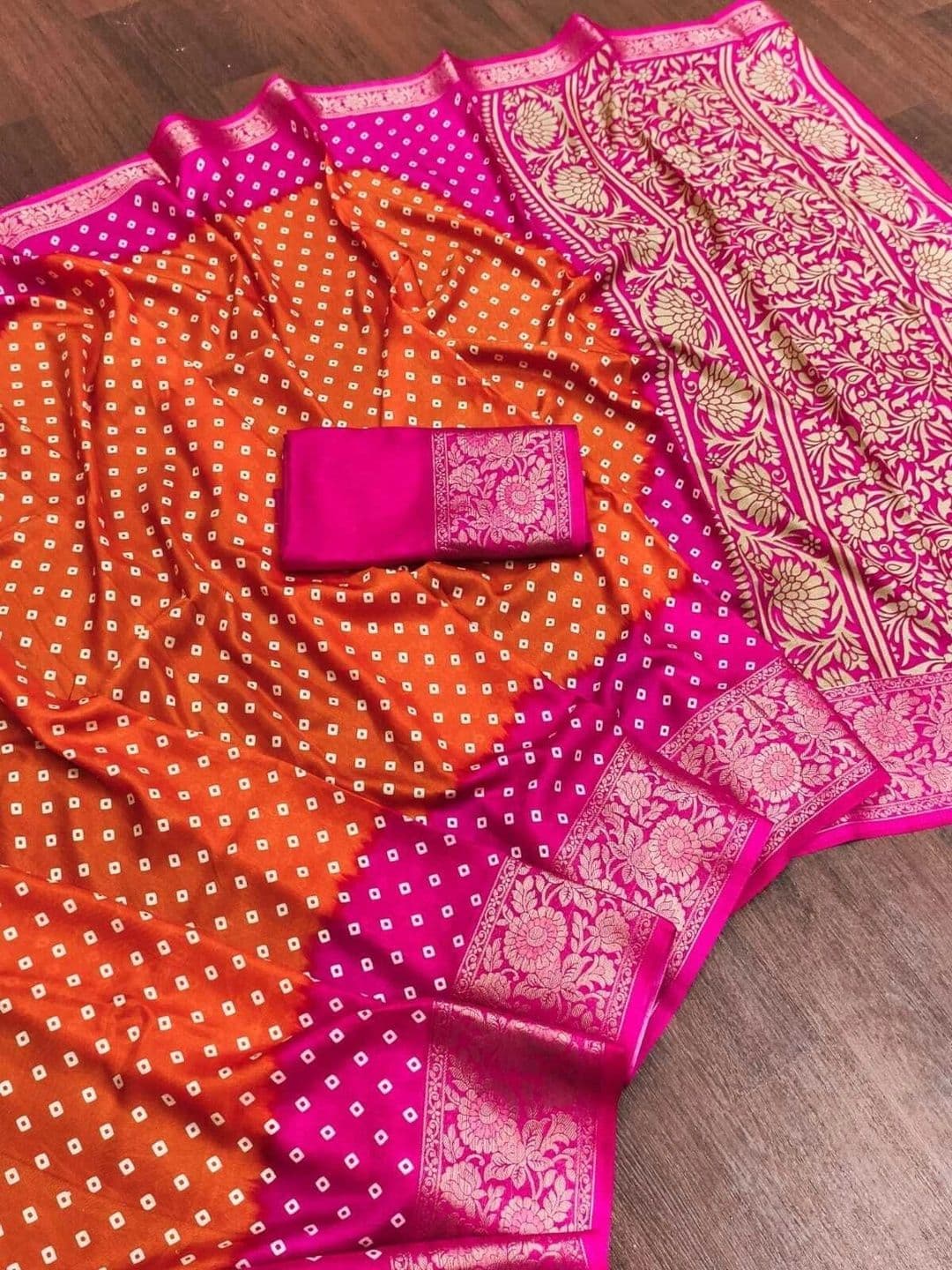 BOLOKA Bandhani Zari Art Silk Designer Bandhani Saree thumbnail 6