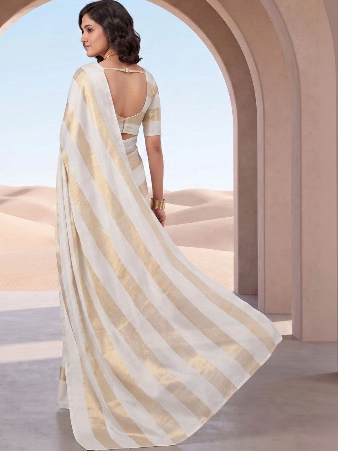 House of Vived Striped Silk Blend Designer Saree thumbnail 5