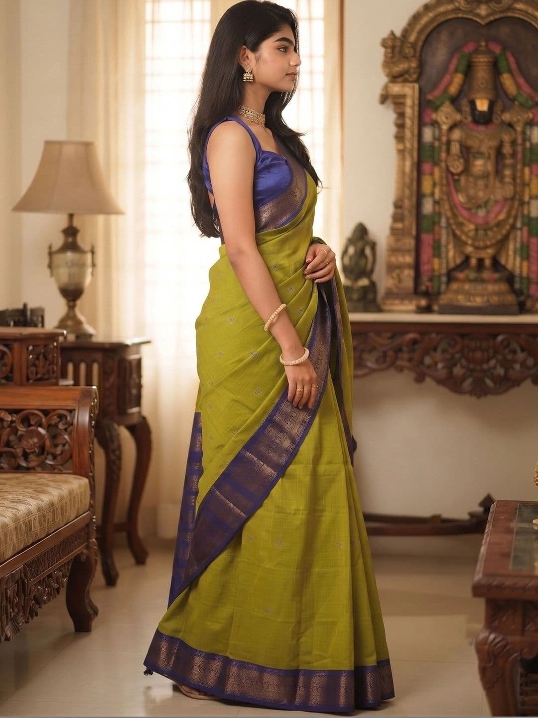VILLE FASHION Woven Design Zari Art Silk Kanjeevaram Saree thumbnail 3
