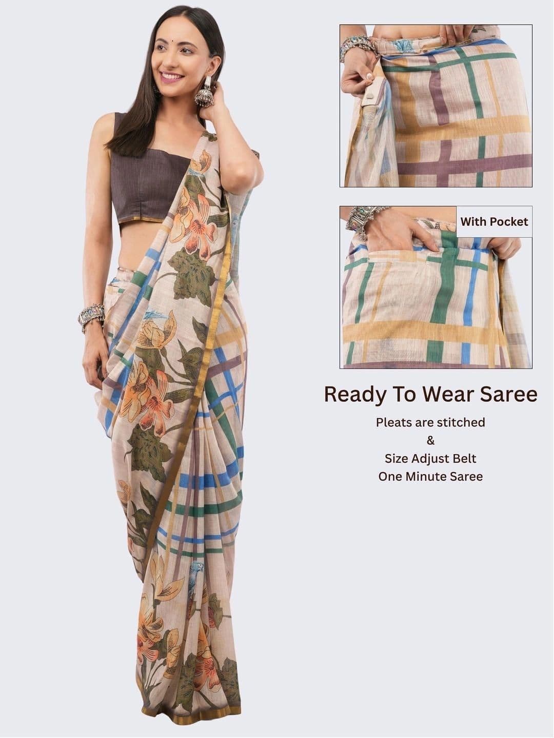 SAMANTHA Floral Linen Blend Belted Saree thumbnail 6