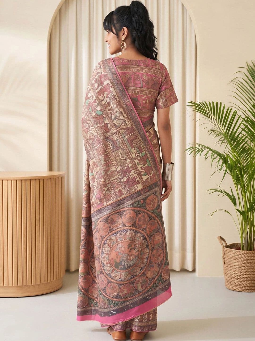 Sangria Kalamkari Silk Blend Designer Baluchari Saree thumbnail 7