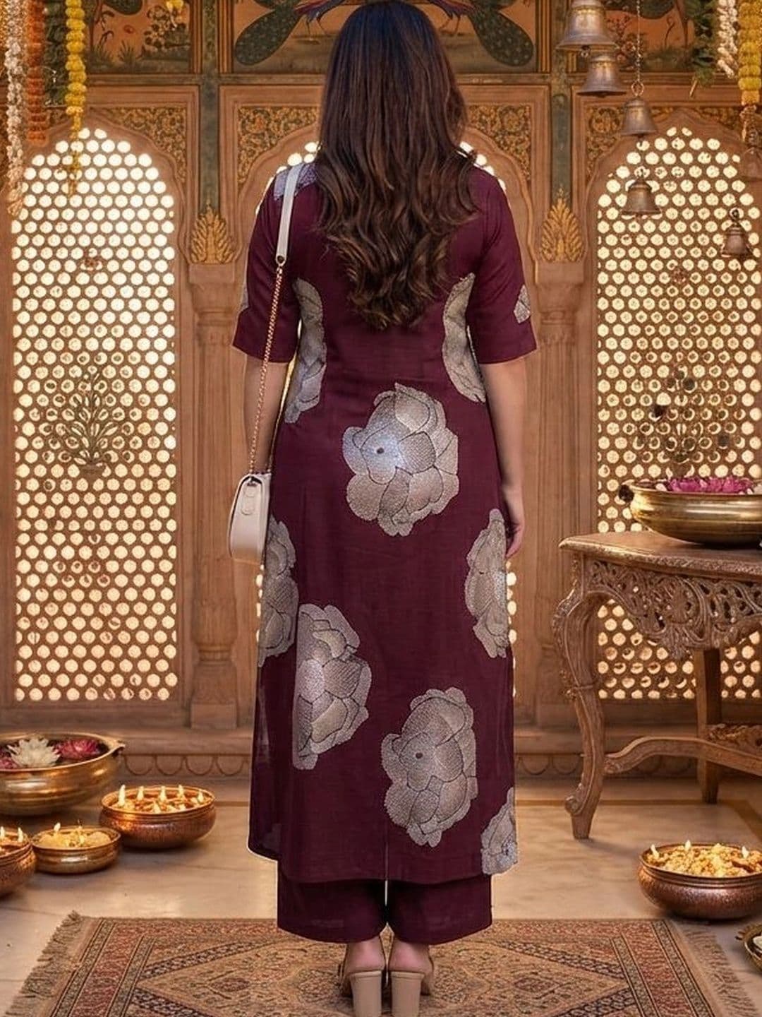 Subh LAXMI Women Floral Printed Regular Pure Cotton Kurta with Palazzos thumbnail 5