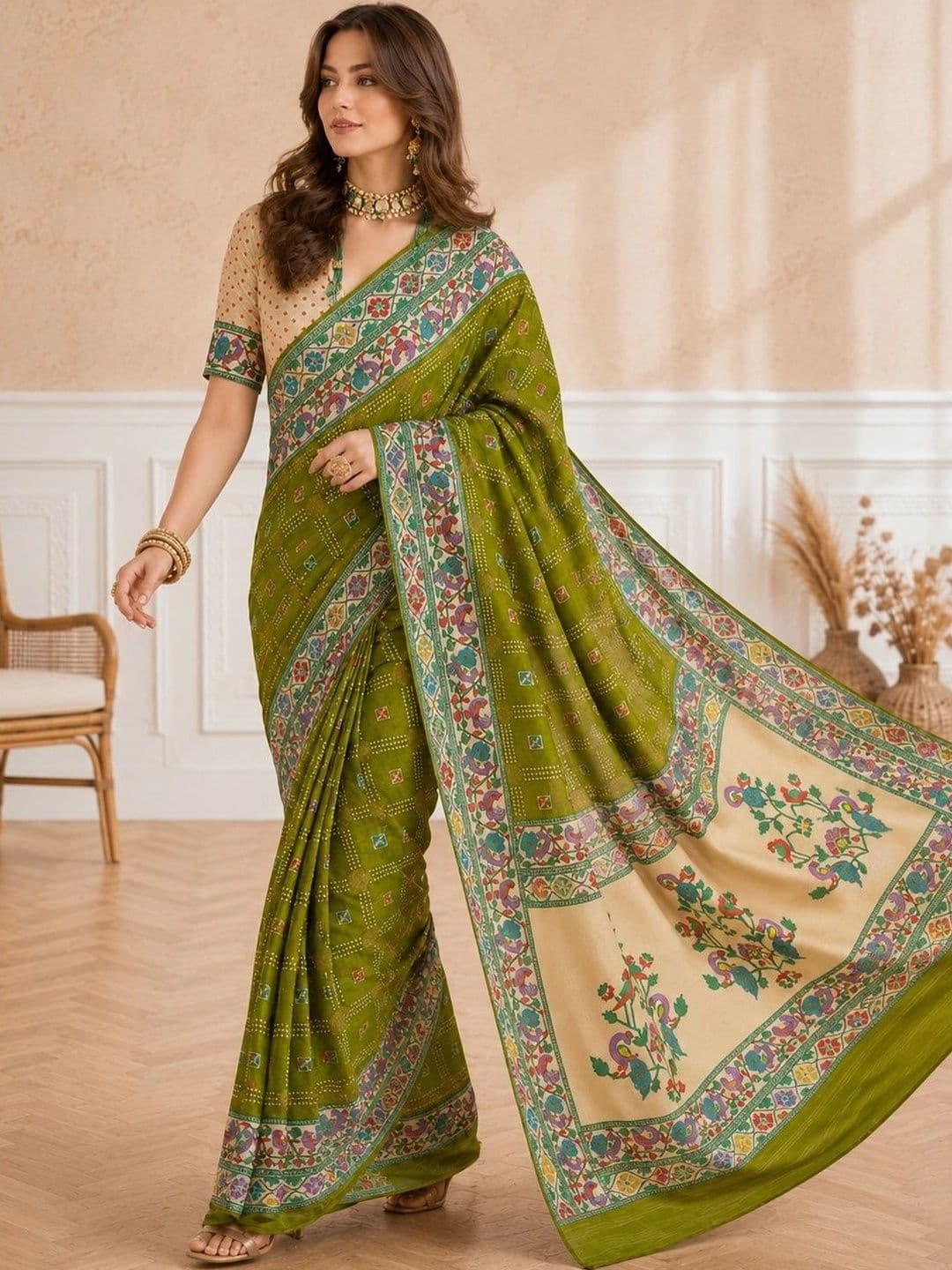 all about you Ethnic Motifs Zari Silk Blend Designer Paithani Saree thumbnail 6