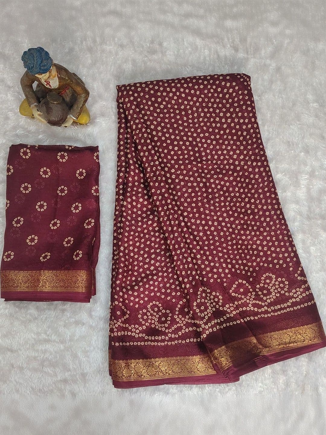 KALINI Bandhani Zari Pure Georgette Fusion Saree thumbnail 6