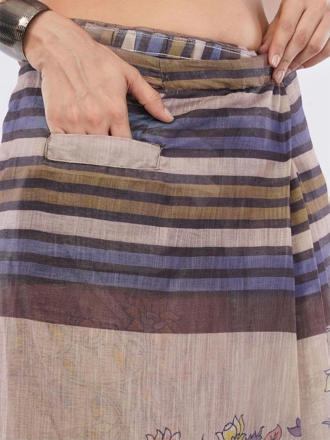 SAMANTHA Striped Linen Blend Belted Saree thumbnail 7