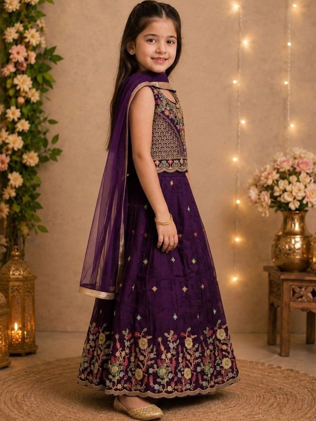 Tiny Kingdom Girls Embroidered Thread Work Ready to Wear Lehenga & Blouse With Dupatta thumbnail 2