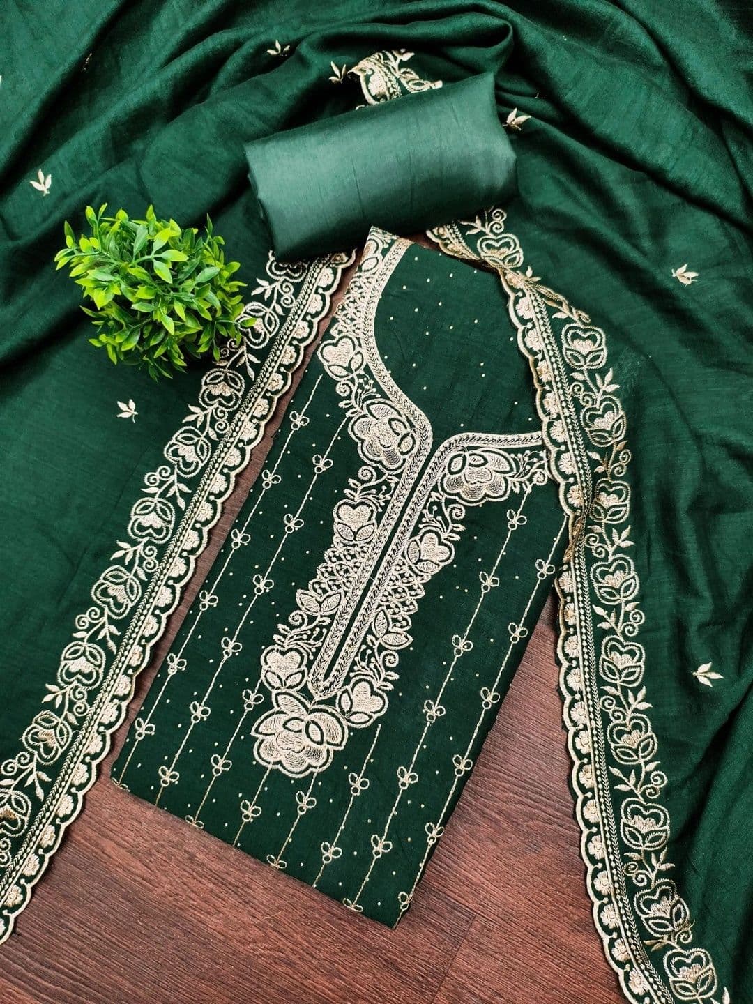 TAVAS Embroidered Pure Cotton Unstitched Dress Material - view 1