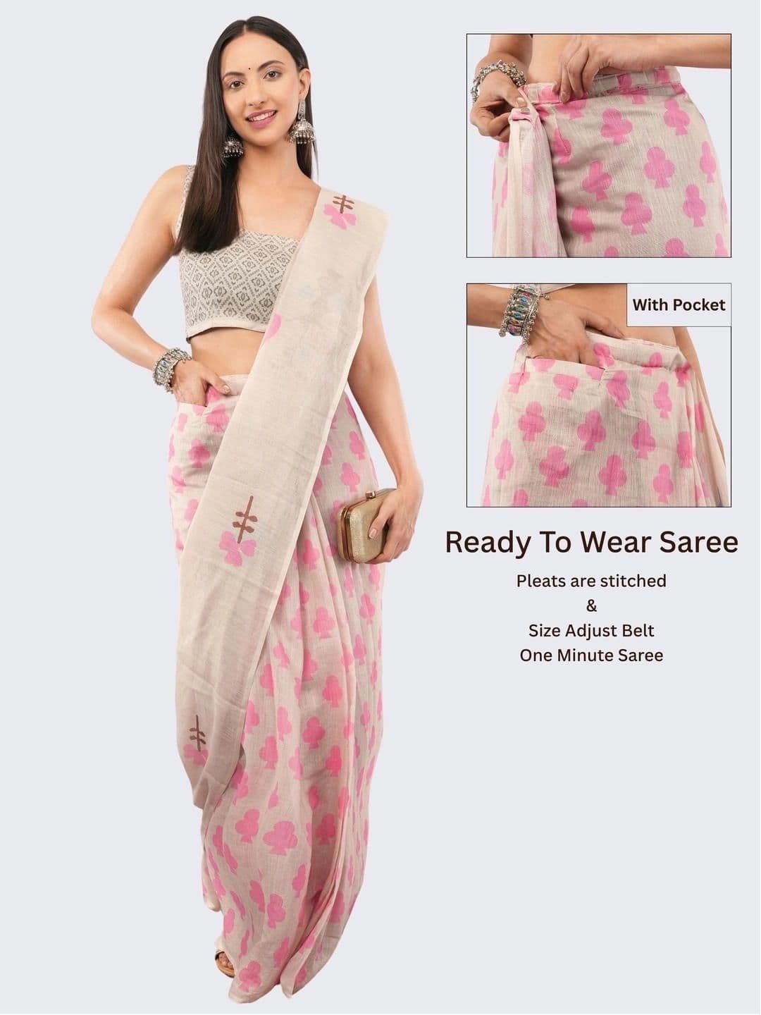 SAMANTHA Ethnic Motifs Linen Blend Belted Saree thumbnail 7