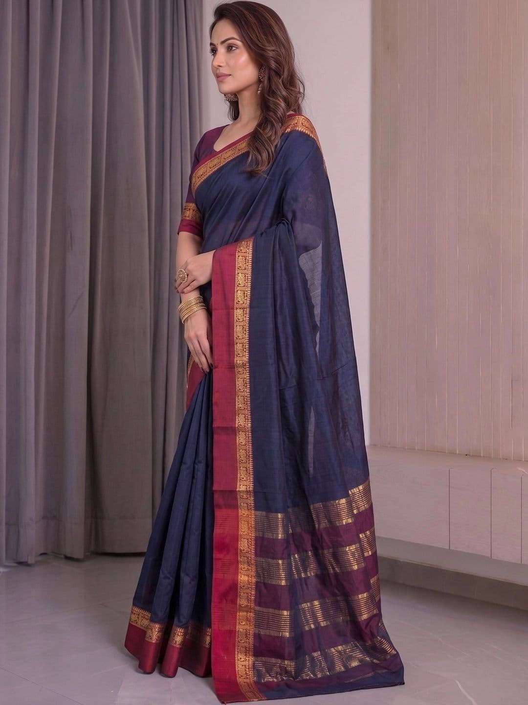 BOLOKA Striped Zari Designer Narayan Peth Saree thumbnail 4