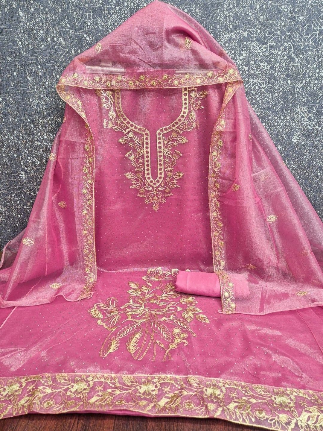 TAVAS Embroidered Organza Unstitched Dress Material thumbnail 3