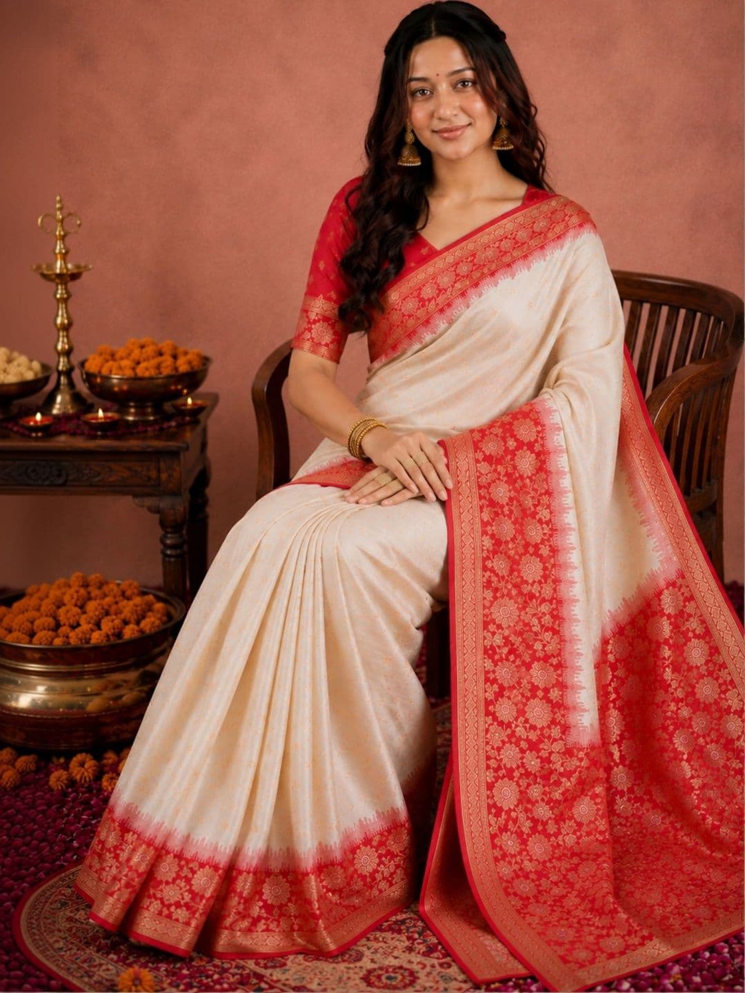 all about you Floral Zari Silk Blend Banarasi Saree thumbnail 4