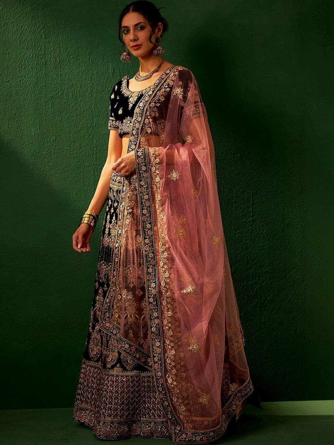 Anouk Rustic Embroidered Semi-Stitched Lehenga & Unstitched Blouse With Dupatta thumbnail 3