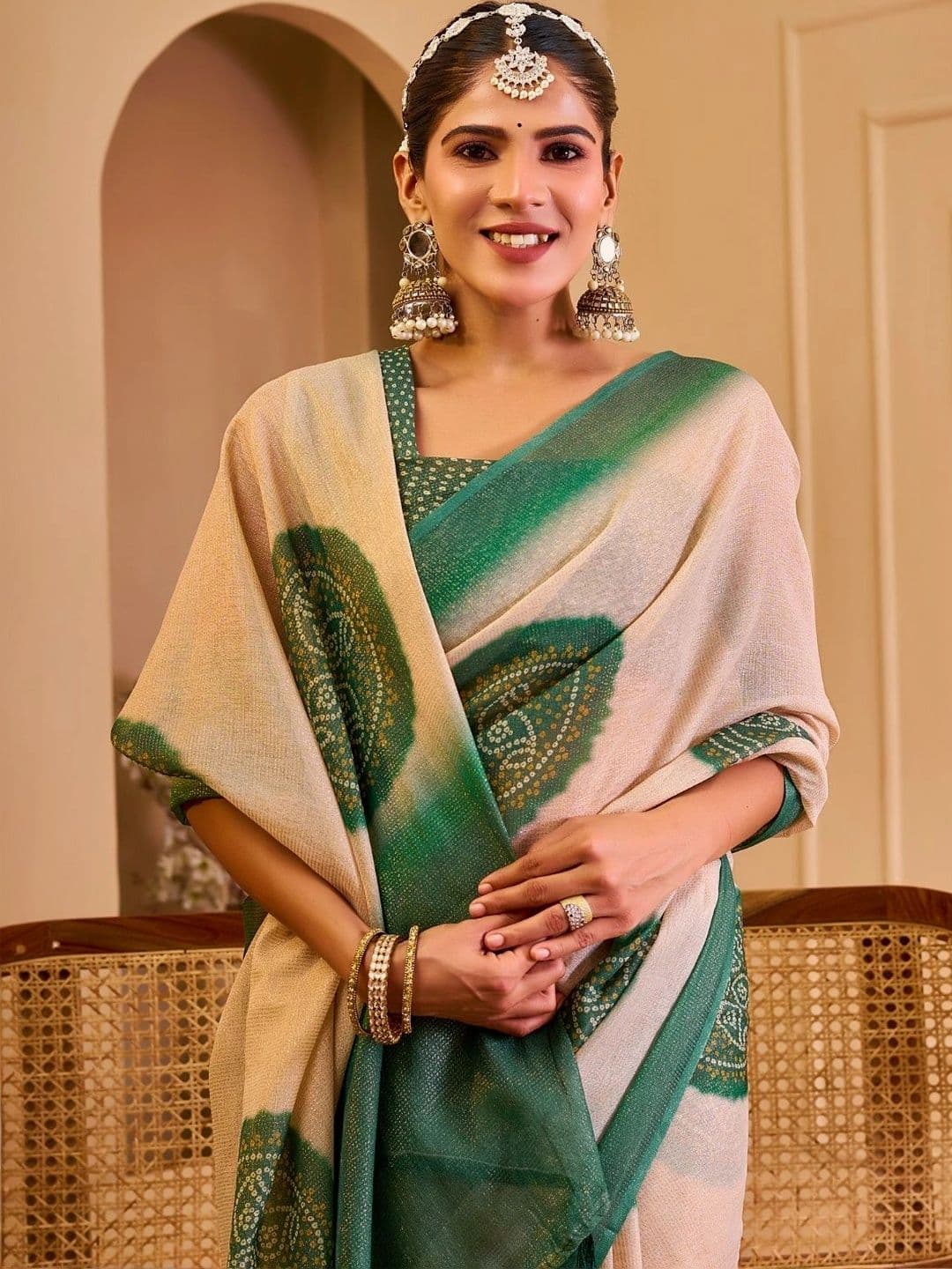 ZAMUNA Bandhani Tissue Designer Bhagalpuri Saree thumbnail 3