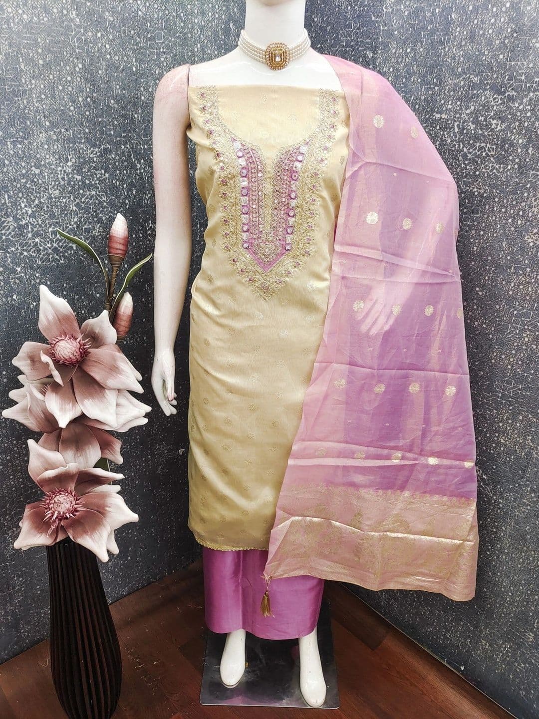 TAVAS Embroidered Unstitched Dress Material - view 1