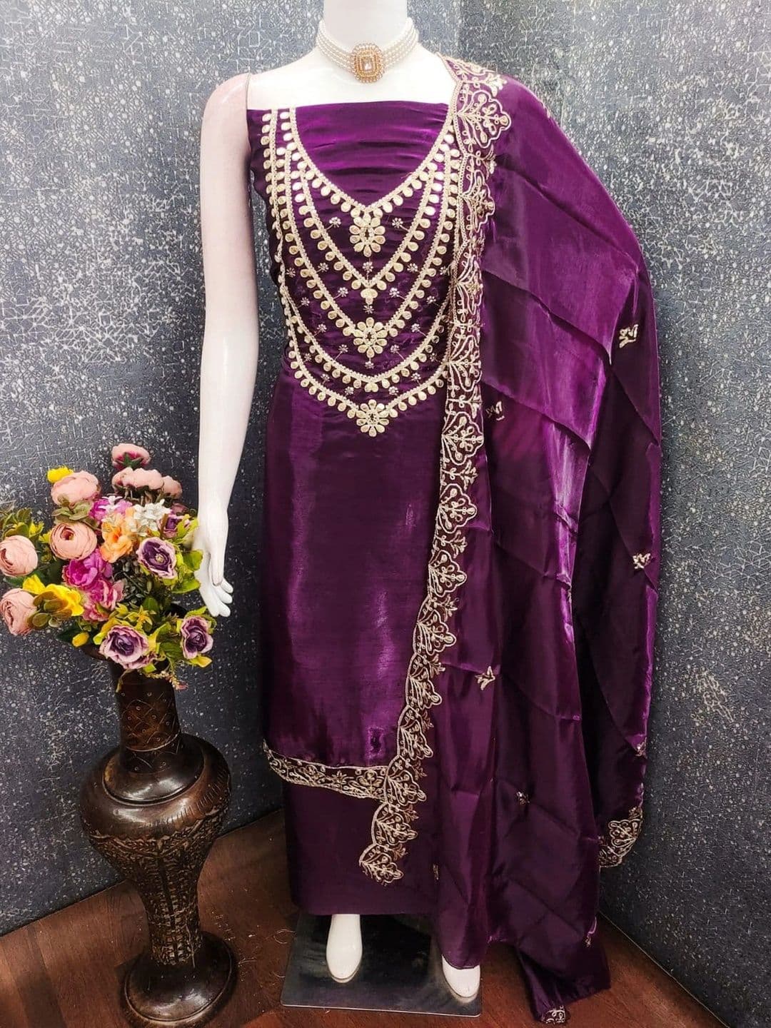 TAVAS Embroidered Pure Silk Unstitched Dress Material thumbnail 3