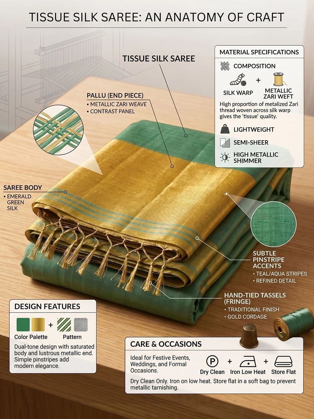 Mitera Striped Tissue Saree thumbnail 4