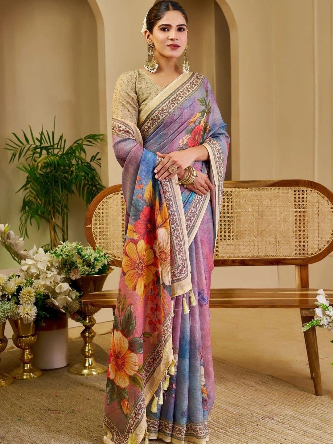 ZAMUNA Floral Tissue Designer Bhagalpuri Saree - view 1