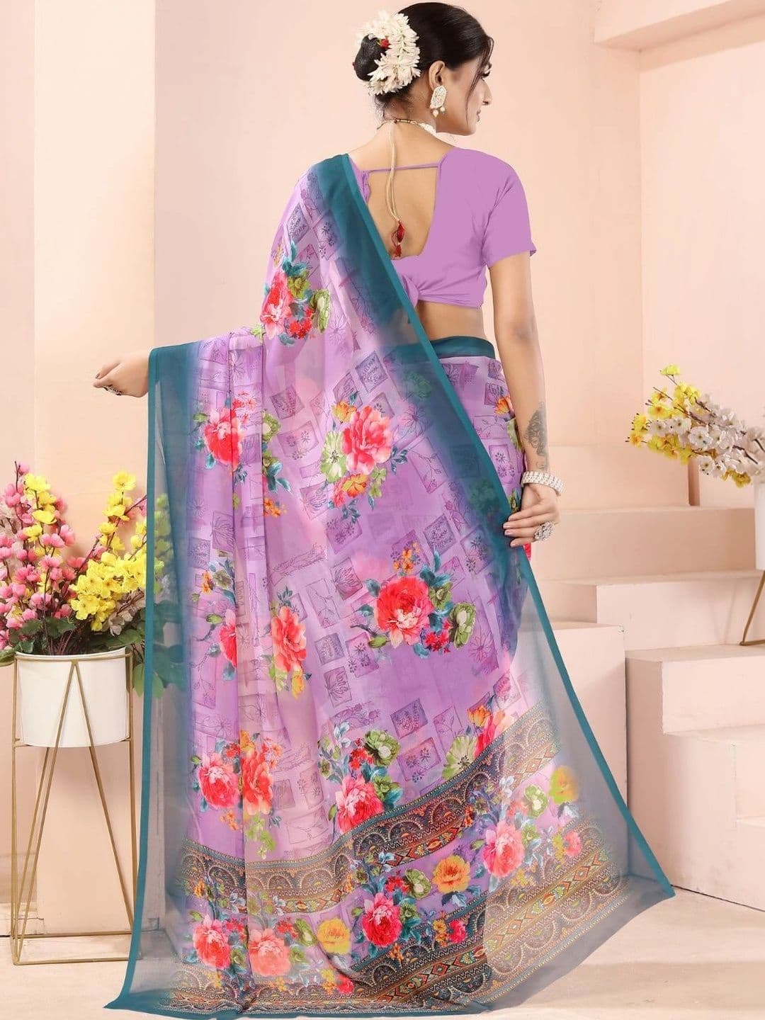 Mitera Floral Pure Georgette Designer Saree thumbnail 2