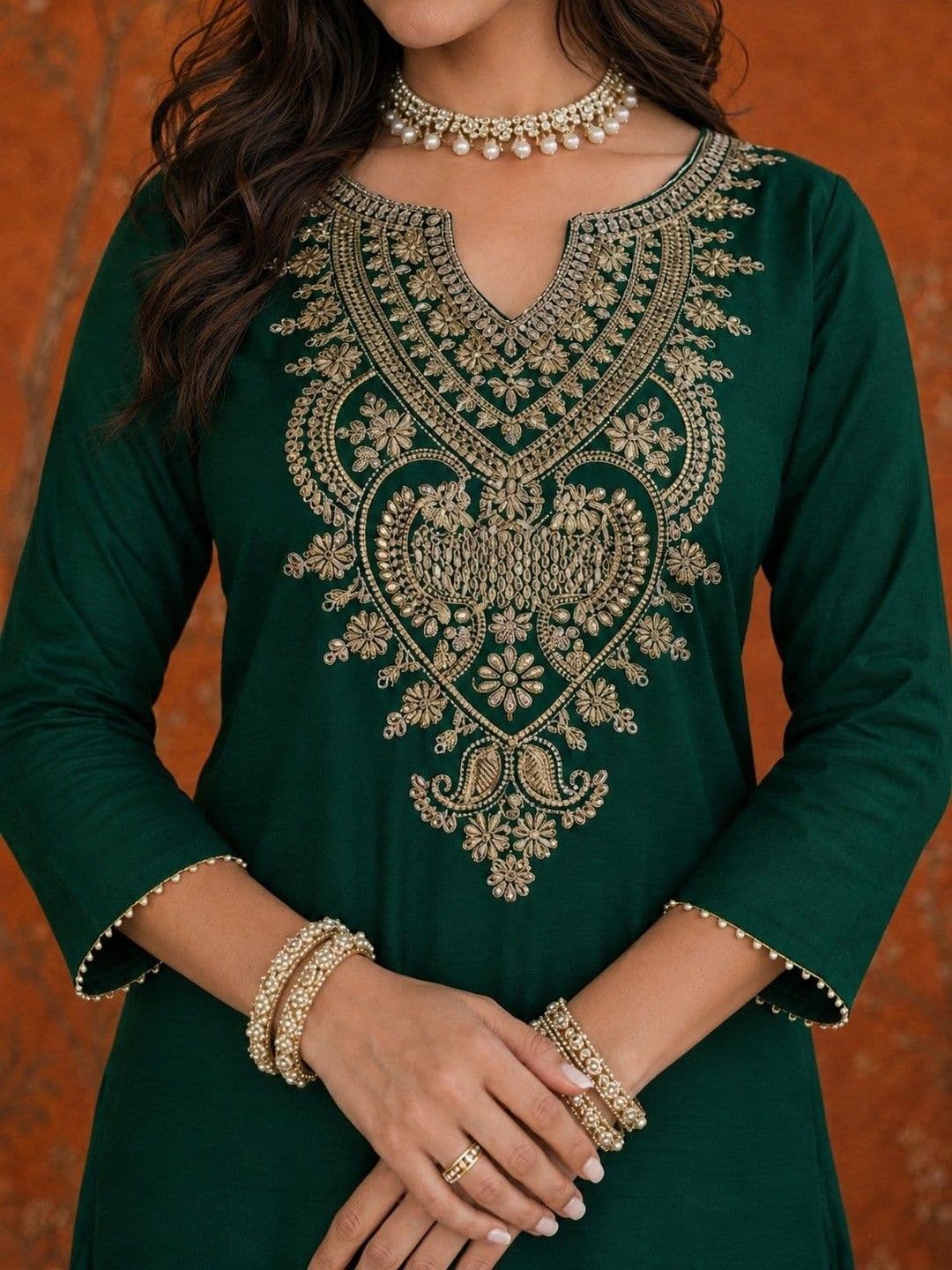 Sangria Women Ethnic Motifs Embroidered Regular Work Kurta with Trousers & With Dupatta thumbnail 2