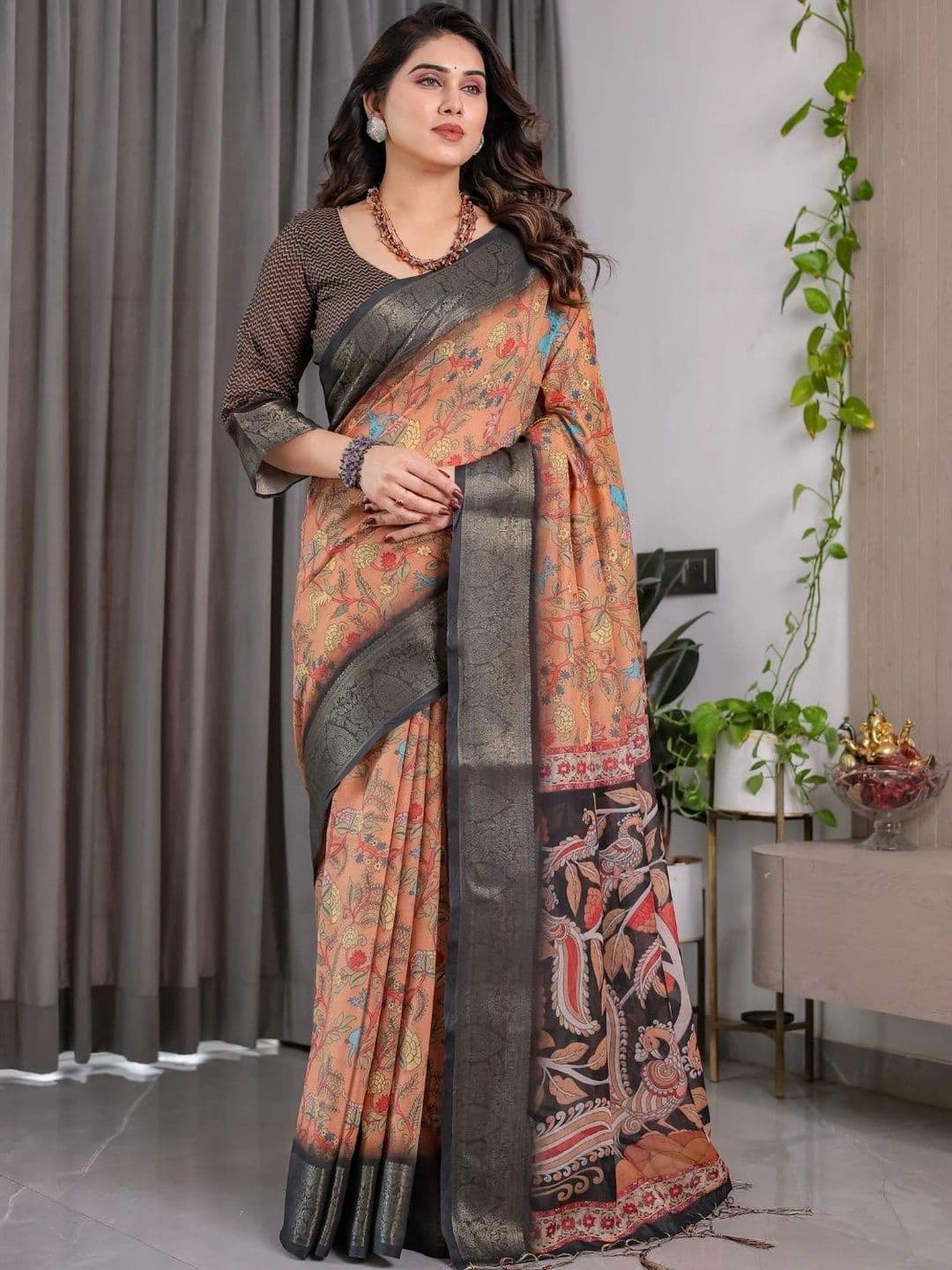 Mitera Kalamkari Zari Silk Blend Designer Saree - view 1