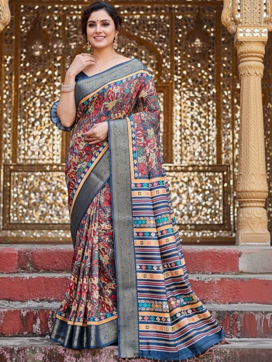 Mitera Floral Silk Blend Designer Saree - view 1