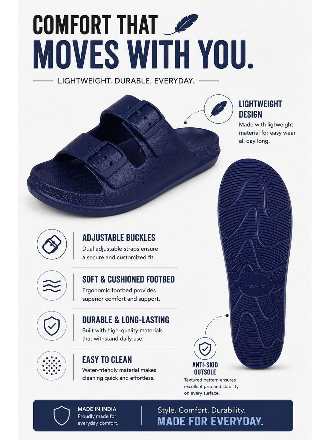 TRV Men Buckle Detailed Slip On Flip Flops thumbnail 3
