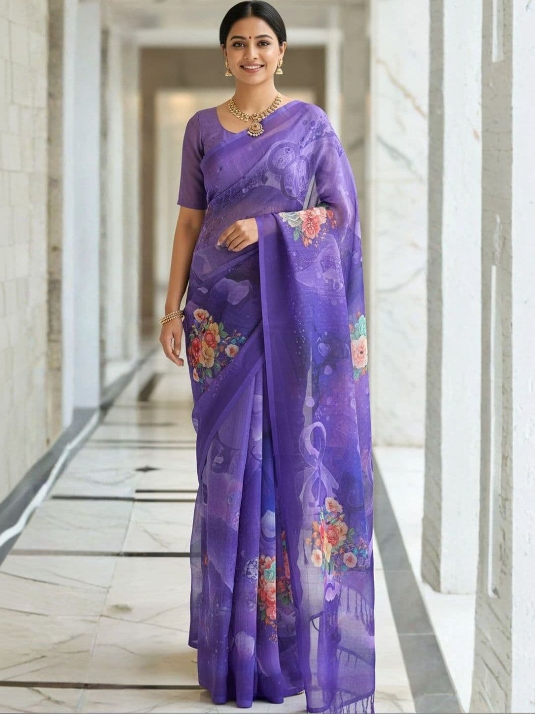 Mitera Floral Pure Georgette Designer Saree - view 1