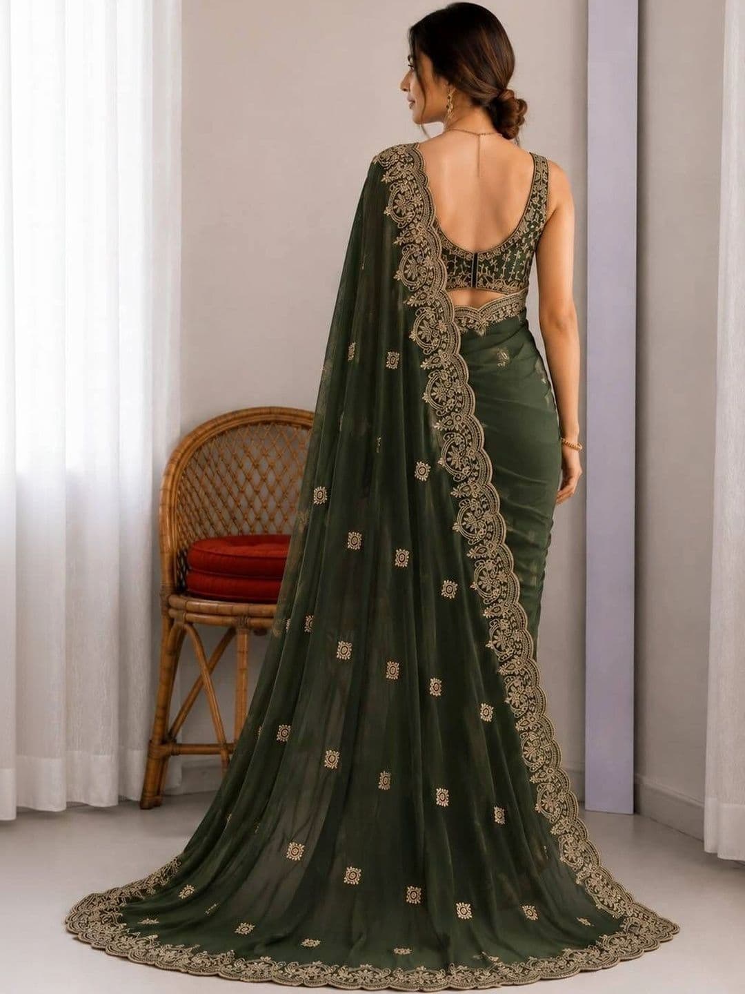 Vastra Drape Embellished Embroidered Poly Georgette Saree thumbnail 3