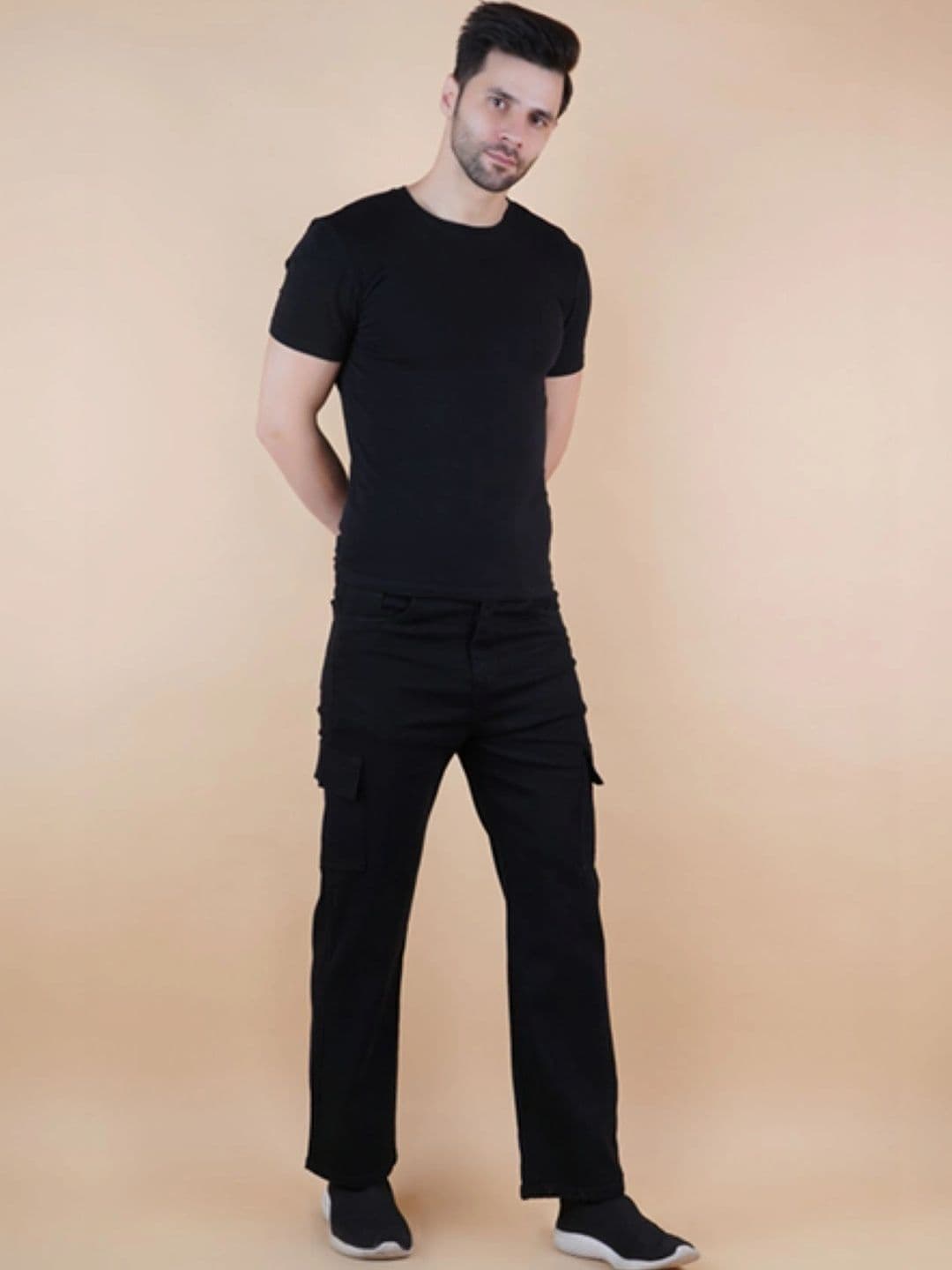 HERE&NOW Men's Jet Black Mid-Rise Straight Fit Cargo Pants thumbnail 3