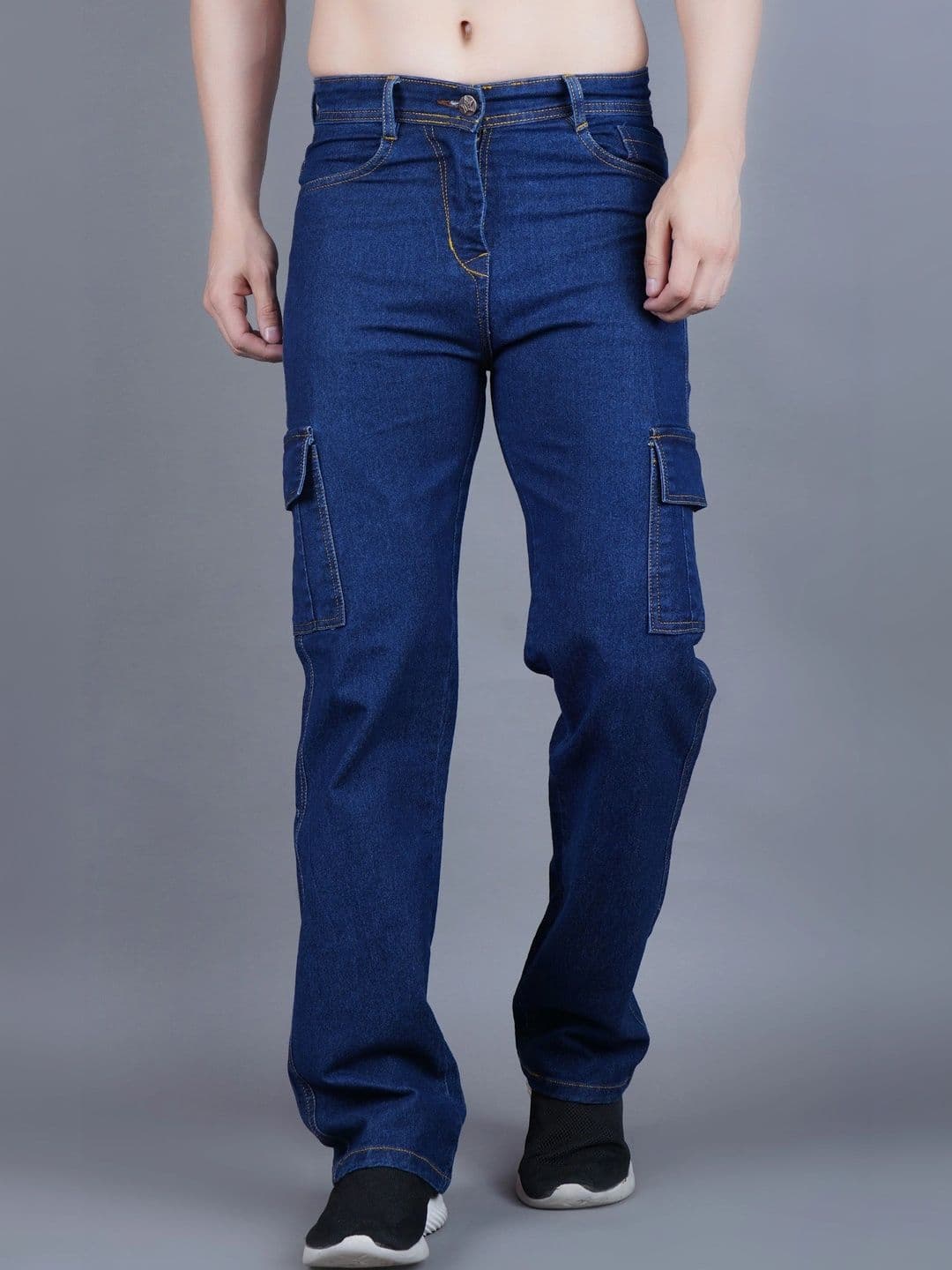 HERE&NOW Men's Contrast-Stitched Mid-Rise Straight Fit Cargo Jeans - view 1