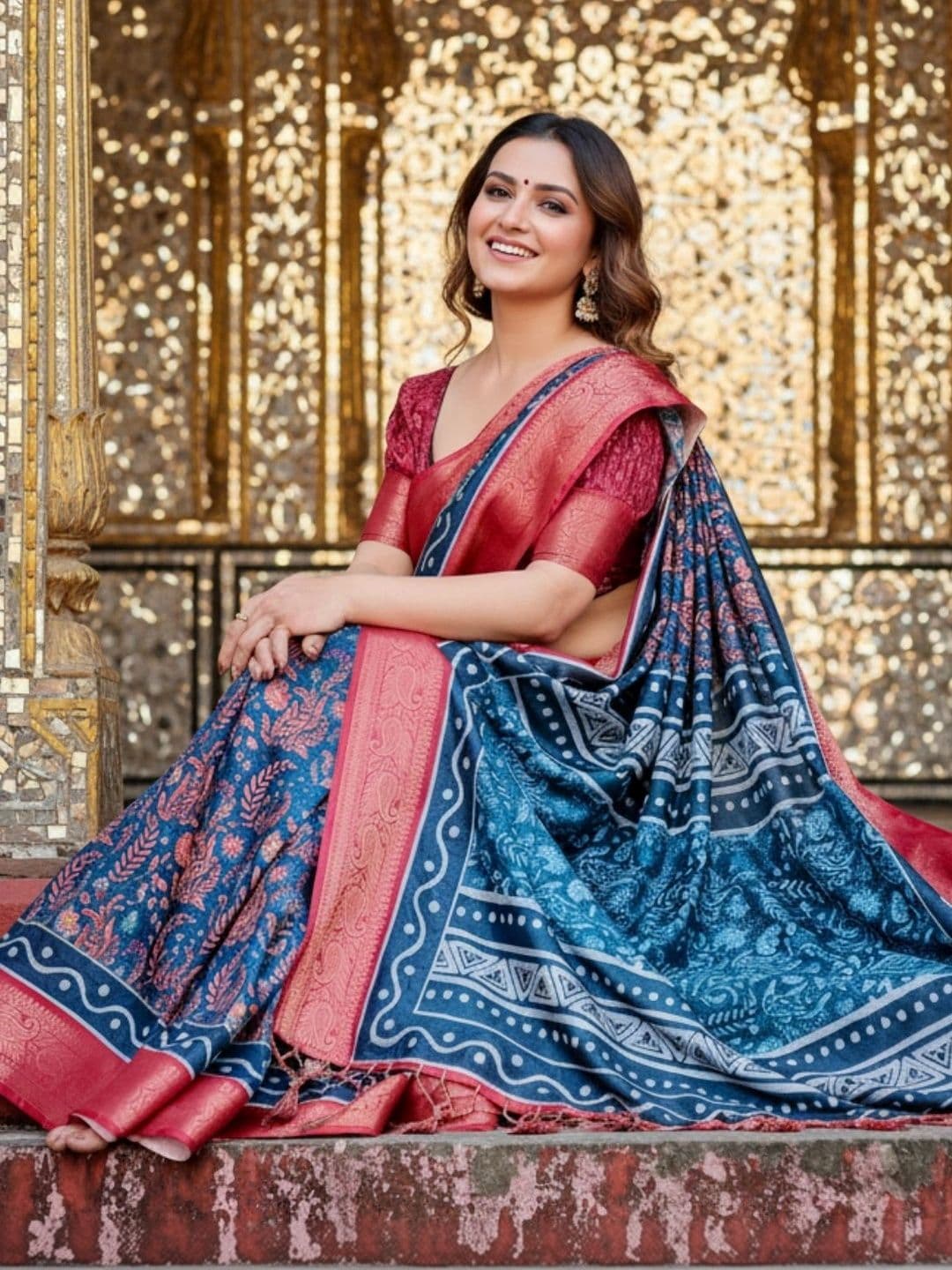 Mitera Floral Silk Blend Designer Saree - view 1