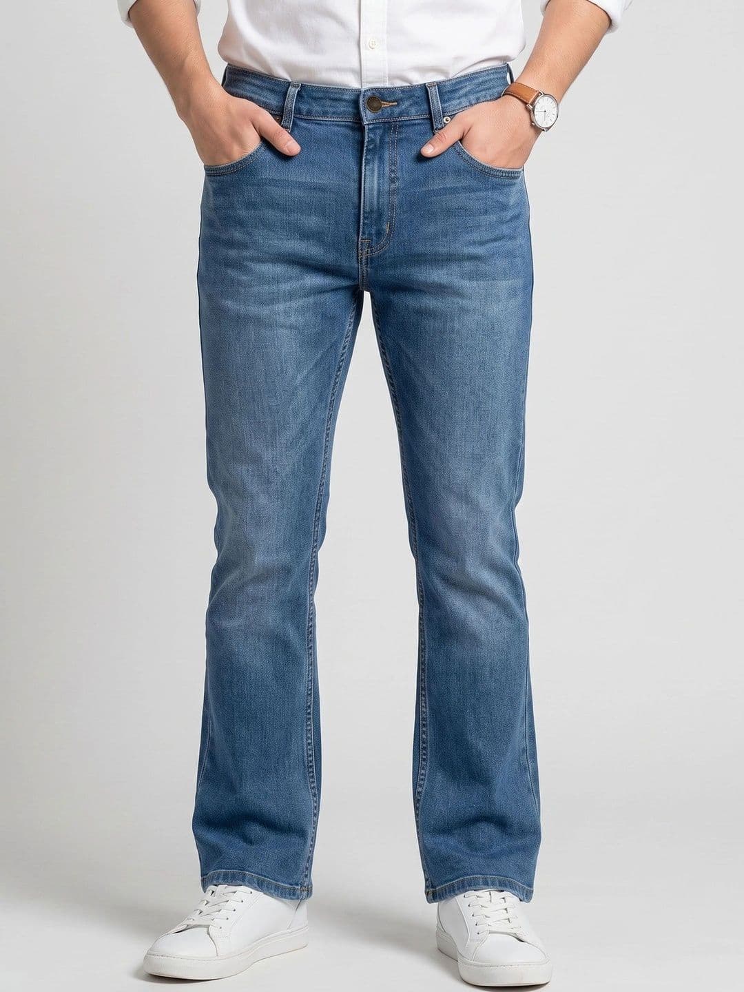 BELANO Men Comfort Bootcut Mid-Rise Light Fade Stretchable Jeans - view 1