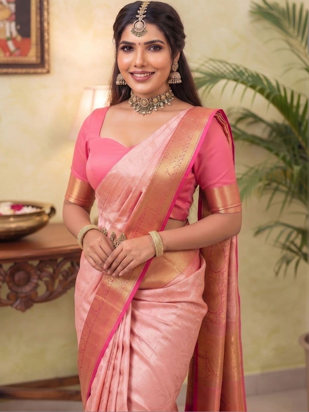 VILLE FASHION Woven Design Zari Art Silk Kanjeevaram Saree thumbnail 2