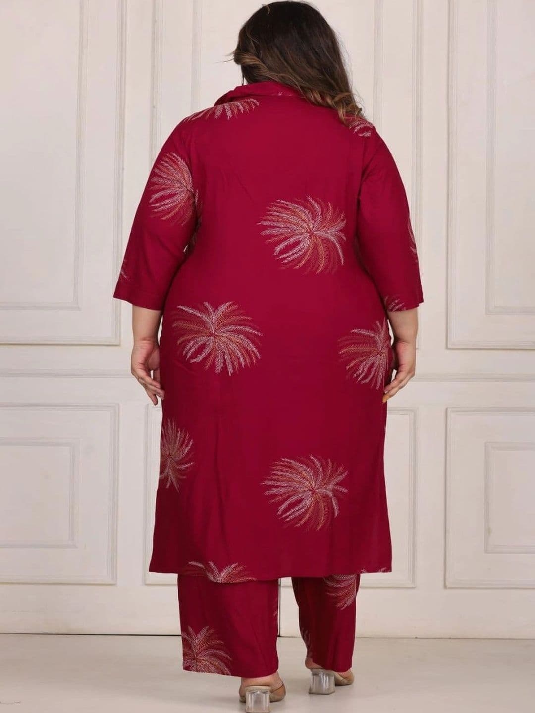 Sandhya's Plus Women Ethnic Motifs Embroidered Regular Thread Work Kurta with Palazzos thumbnail 3