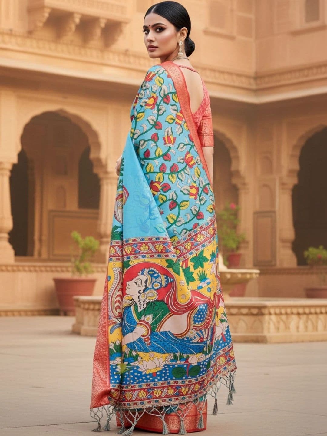 Mitera Kalamkari Silk Blend Designer Saree thumbnail 2