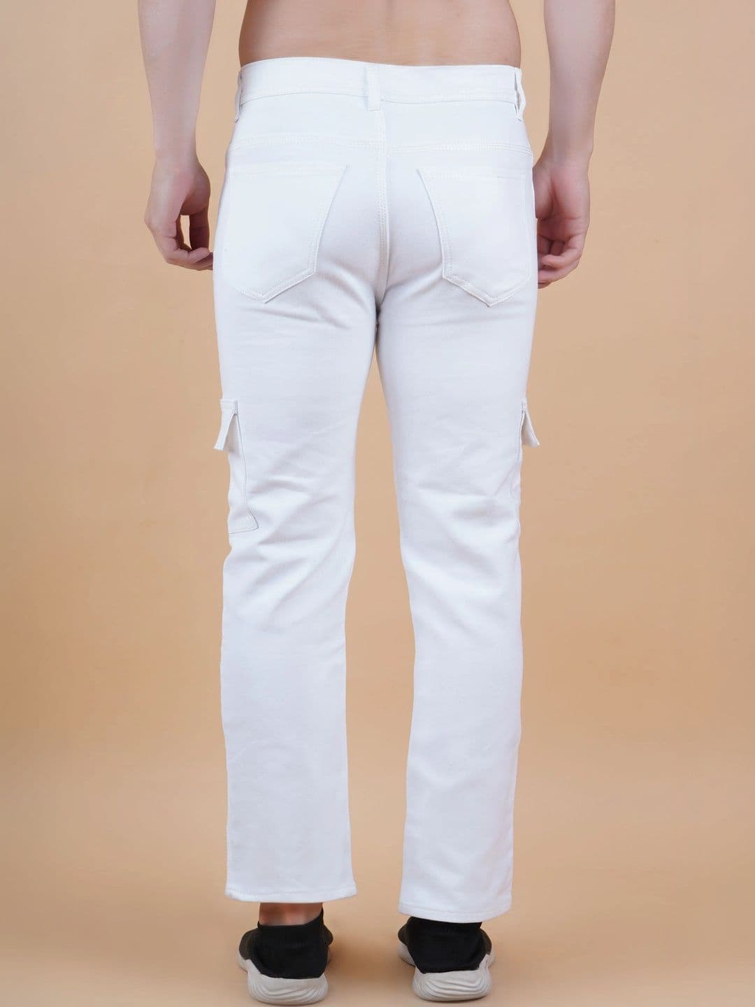 HERE&NOW Men's Pristine White Mid-Rise Cargo Straight Jeans thumbnail 4