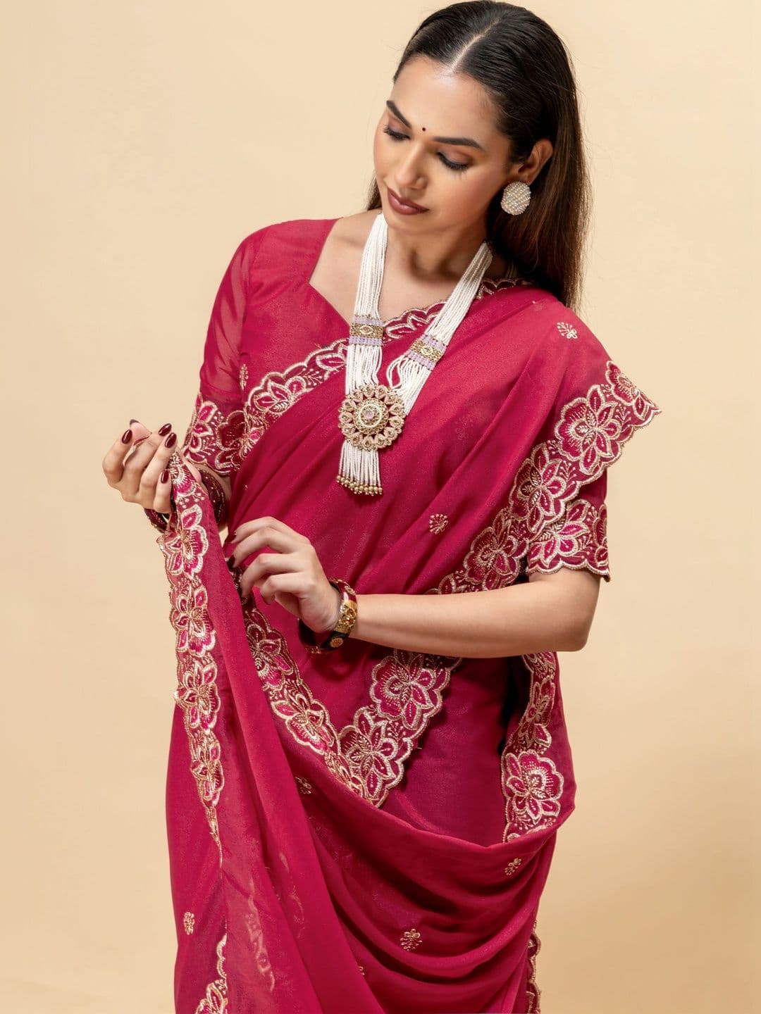 Vastra Drape Embellished Embroidered Poly Georgette Saree thumbnail 5