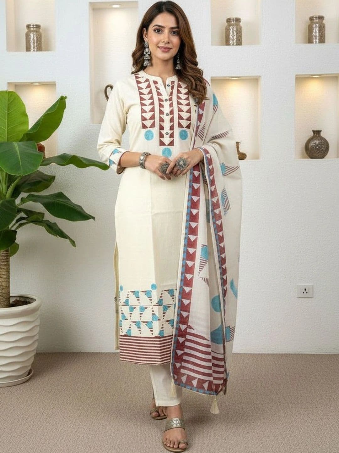 Anouk Women Printed Regular Pure Cotton Kurta with Trousers & With Dupatta - view 1