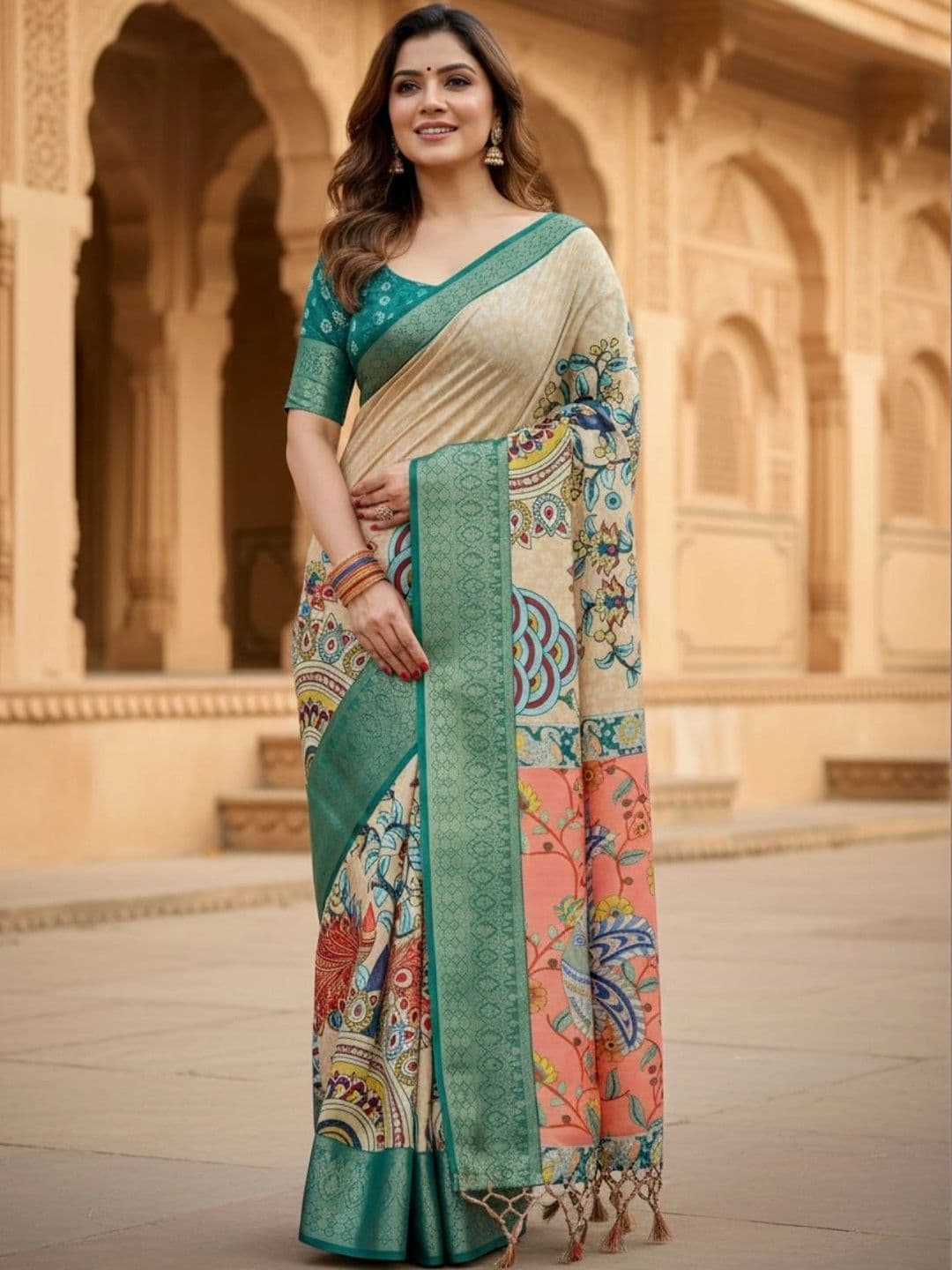 Mitera Floral Silk Blend Fusion Saree thumbnail 3