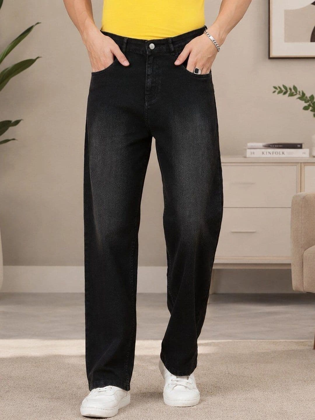 HIGH DENIM Men Straight Fit Mid-Rise Low Distress Stretchable Jeans - view 1