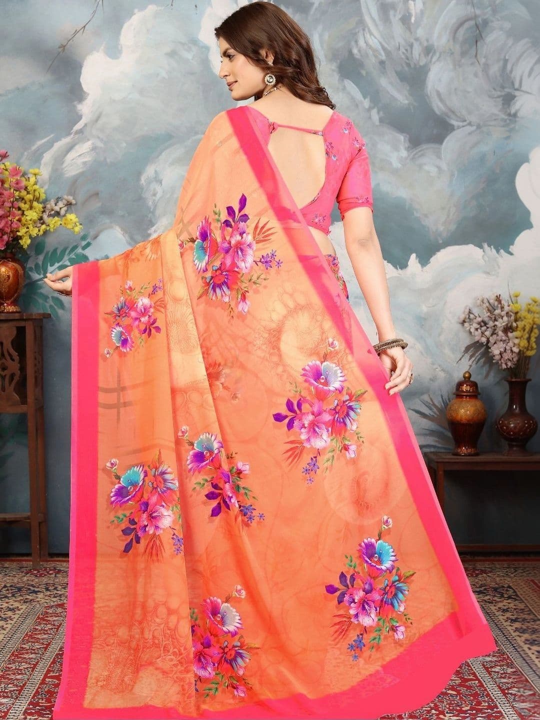 Mitera Floral Pure Georgette Designer Saree thumbnail 4