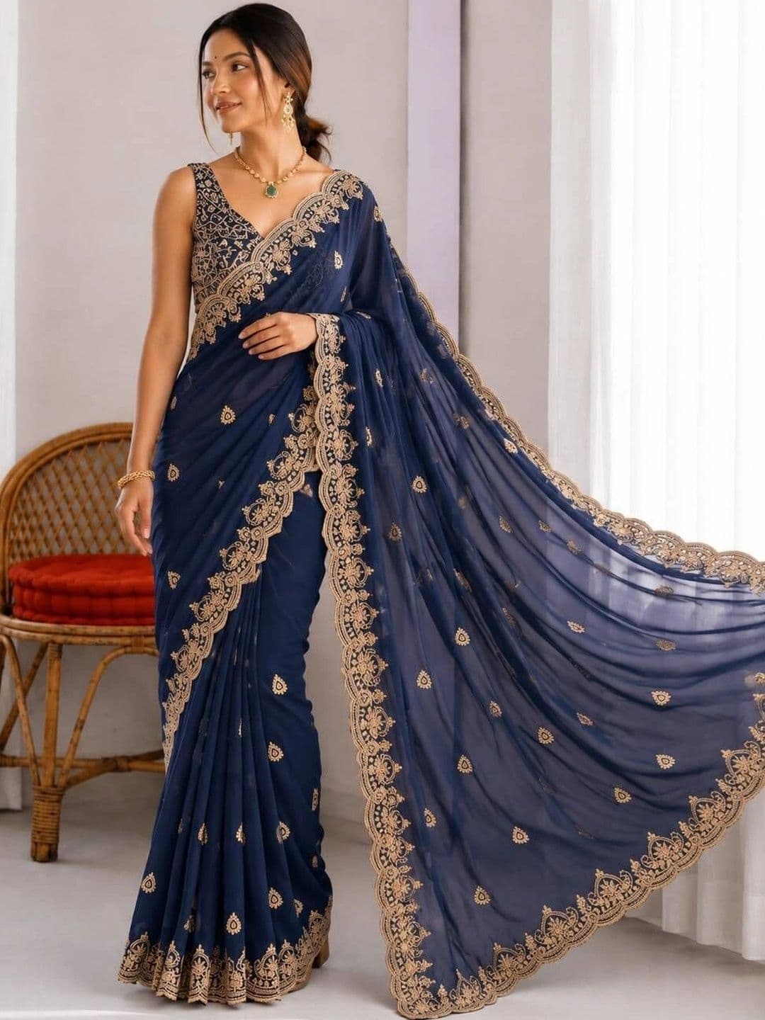 LabelVASTRA Embellished Embroidered Poly Georgette Saree thumbnail 2
