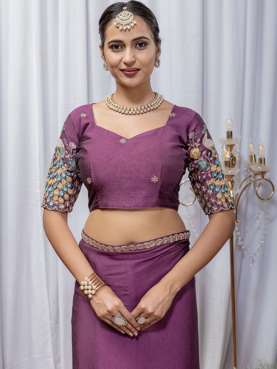 Vastra Drape Embellished Embroidered Poly Georgette Saree thumbnail 3