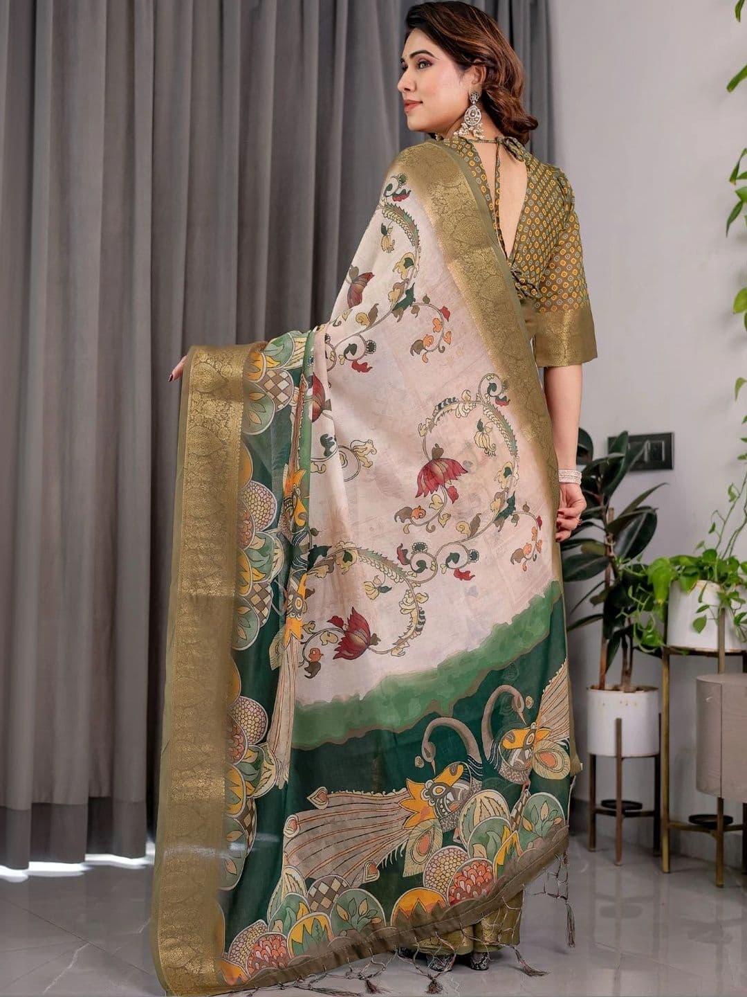 Mitera Kalamkari Zari Silk Blend Designer Saree thumbnail 2