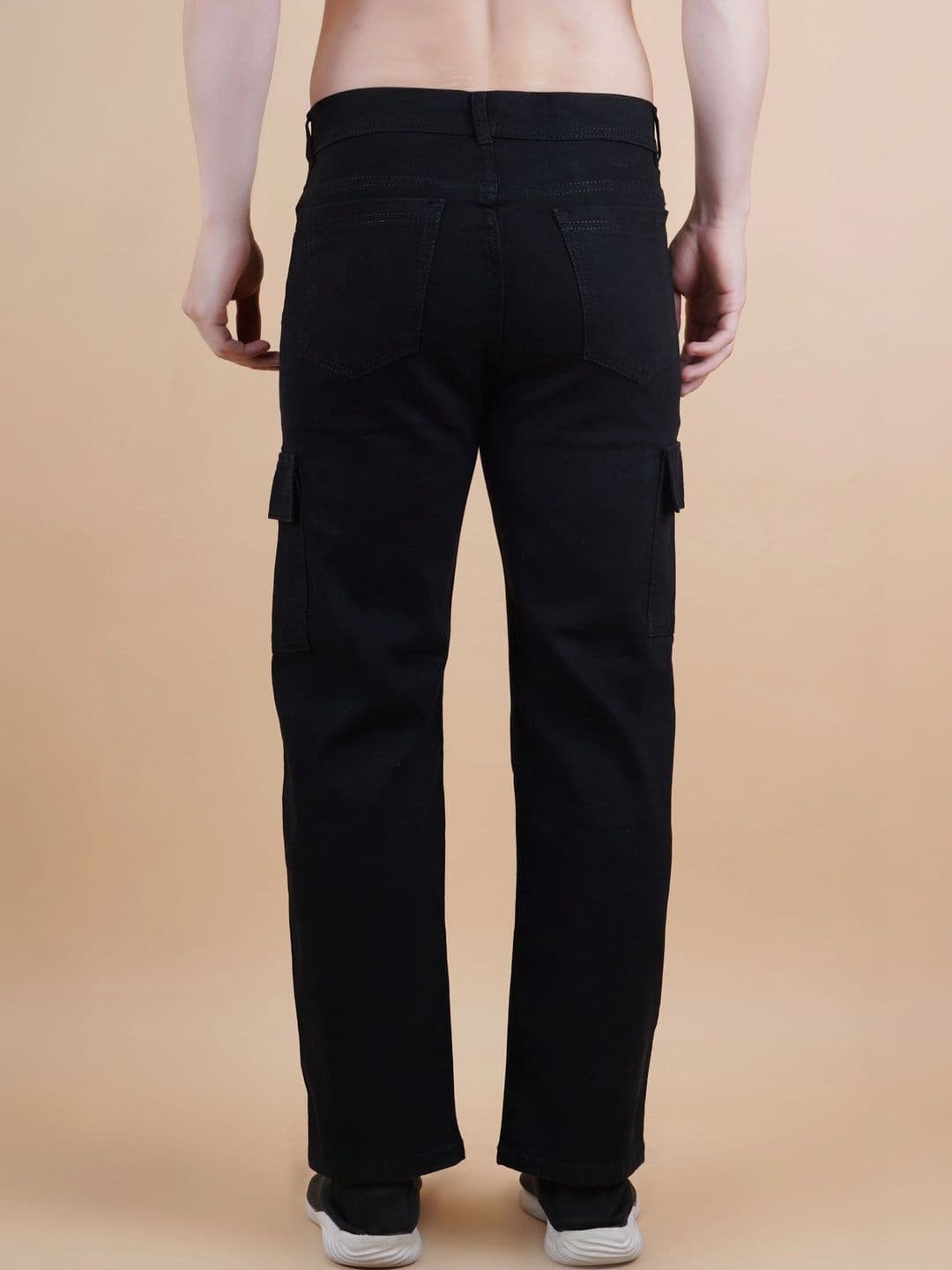HERE&NOW Men's Jet Black Mid-Rise Cargo Straight Fit Pants thumbnail 3