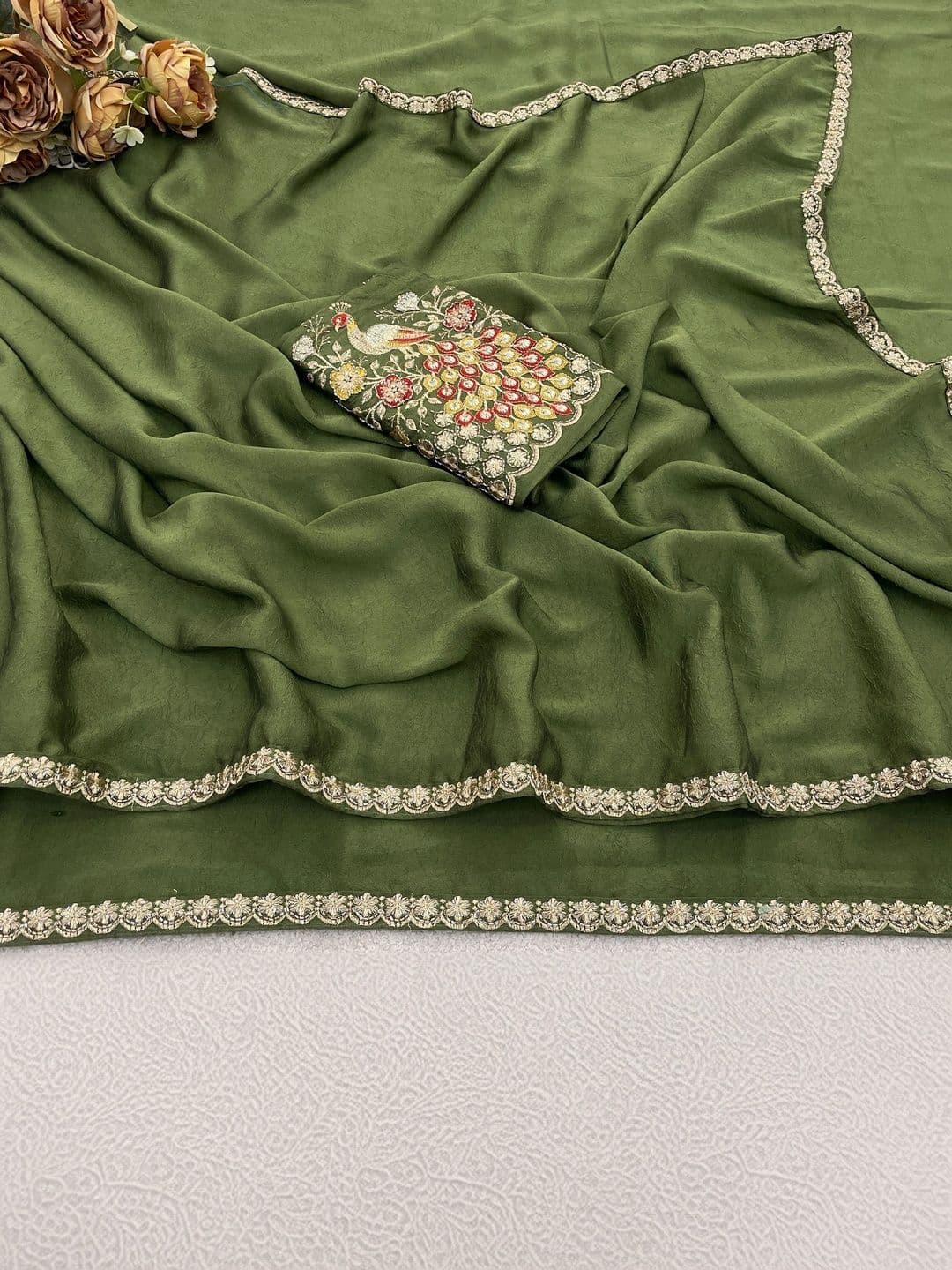 Vastra Drape Embellished Embroidered Poly Georgette Saree thumbnail 5