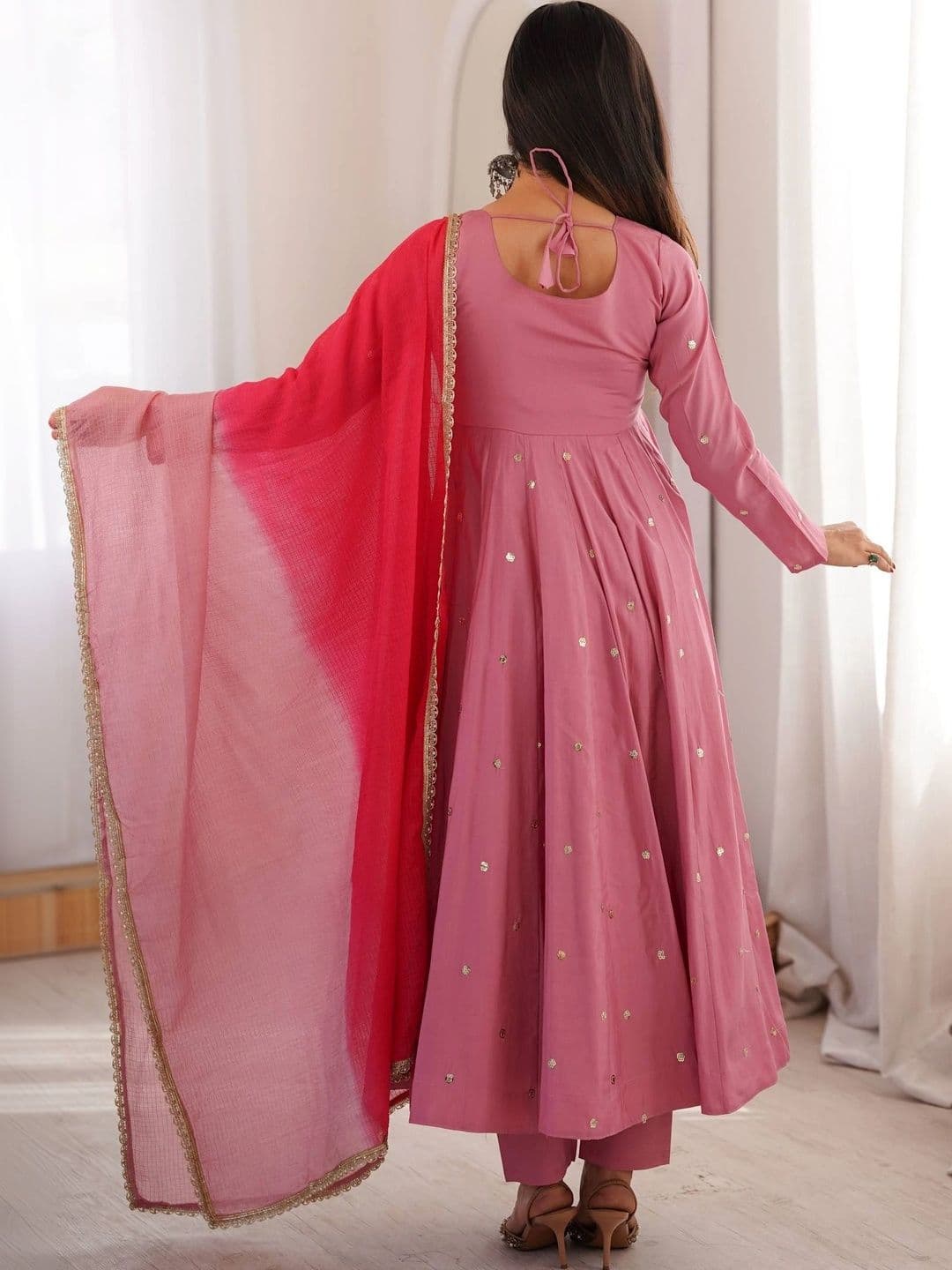 NORAFLEX Women Empire Sequinned Kurta with Trousers & With Dupatta thumbnail 3