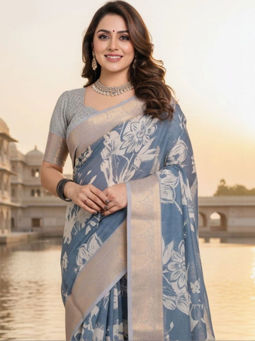 Mitera Floral Silk Blend Designer Saree thumbnail 4