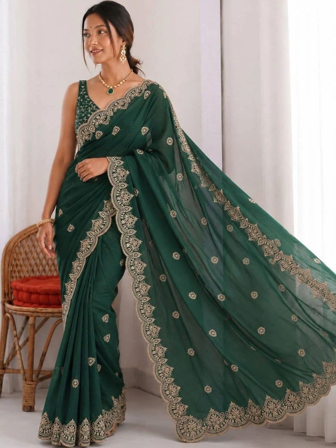 LabelVASTRA Embellished Embroidered Poly Georgette Saree thumbnail 2