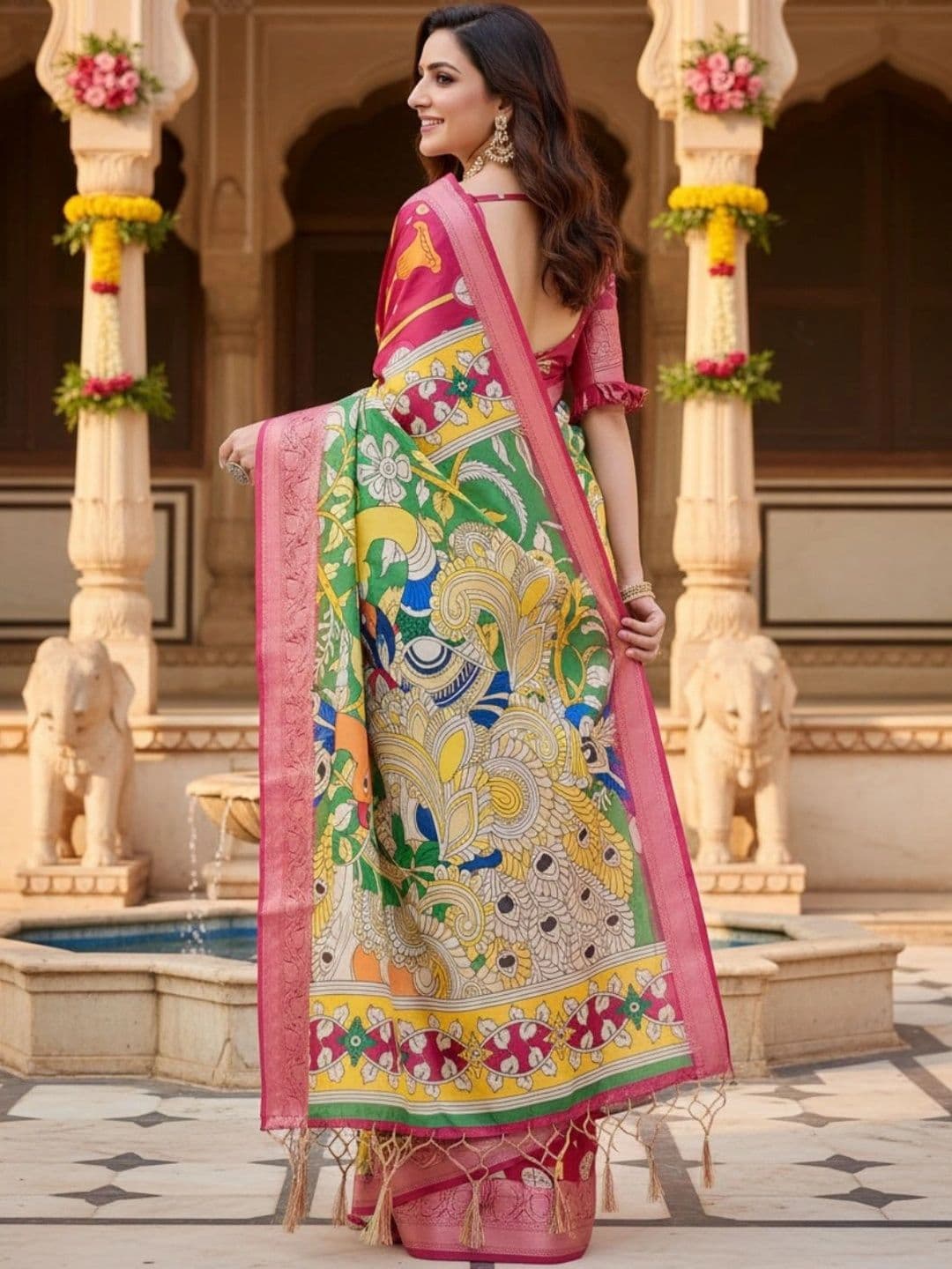 Mitera Kalamkari Silk Blend Designer Saree thumbnail 4